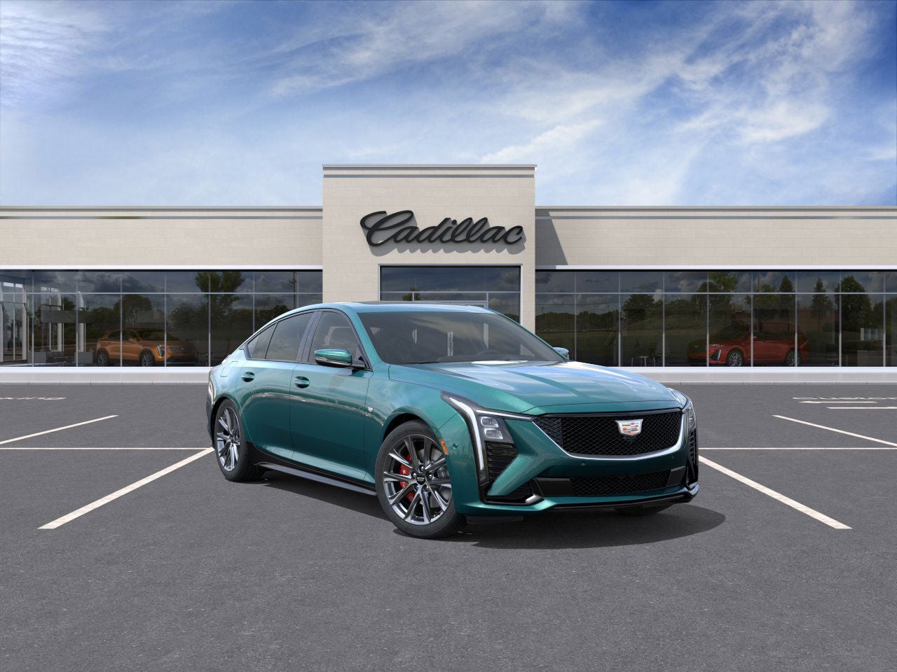 2026 Cadillac CT5 Sport in Typhoon Metallic — front three-quarter view