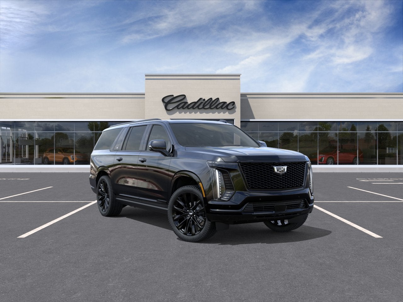 2026 Cadillac Escalade ESV Platinum Sport in Black Raven — front three-quarter view